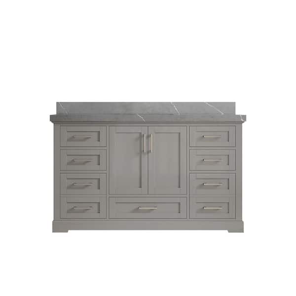 Willow Collections Boston 60 in. W x 22 in. D x 36 in. H Single Sink Bath Vanity in Elephant Gray with 2 in. Piatra Quartz Top