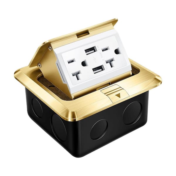 Gold 20A Weatherproof, Tamper Resistant Pop up Floor, Counter Top Outlet Kit with 2-Outlets. 2 USB-A Ports - (1-Pack)