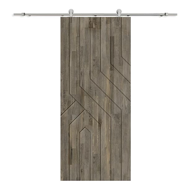 CALHOME 30 in. x 80 in. Weather Gray Stained Pine Wood Modern Interior Sliding Barn Door with Hardware Kit