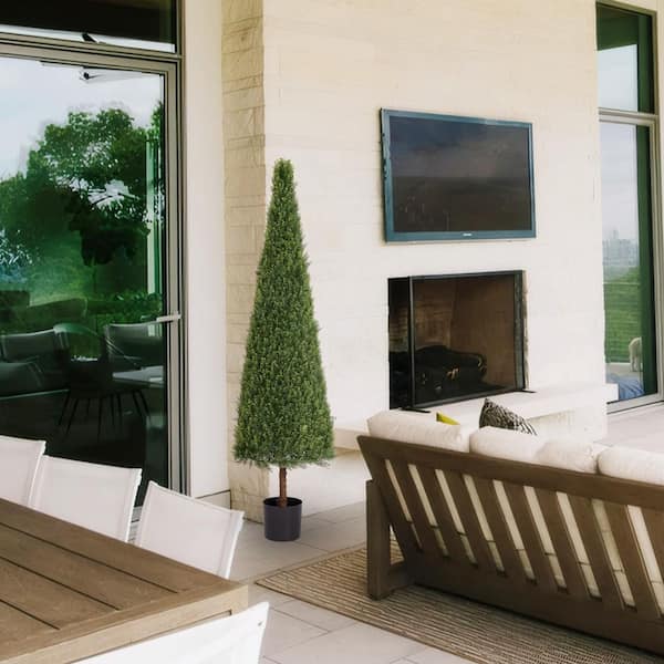 6 ft. Artificial Conical Topiary Boxwood Trees in Pot for Home Porch ...