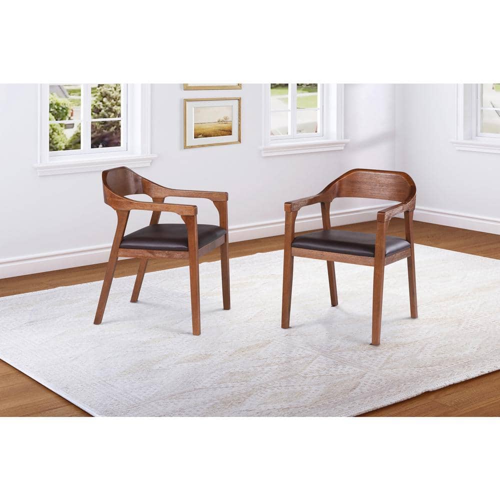 Brown Faux Leather Upholstered Wood Arm Chair, 22"