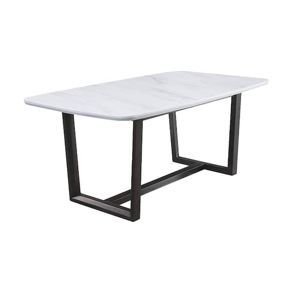 Acme Furniture 72 in. Madan Marble Top Top & Weathered Gray Finish with Marble Top Dining Table