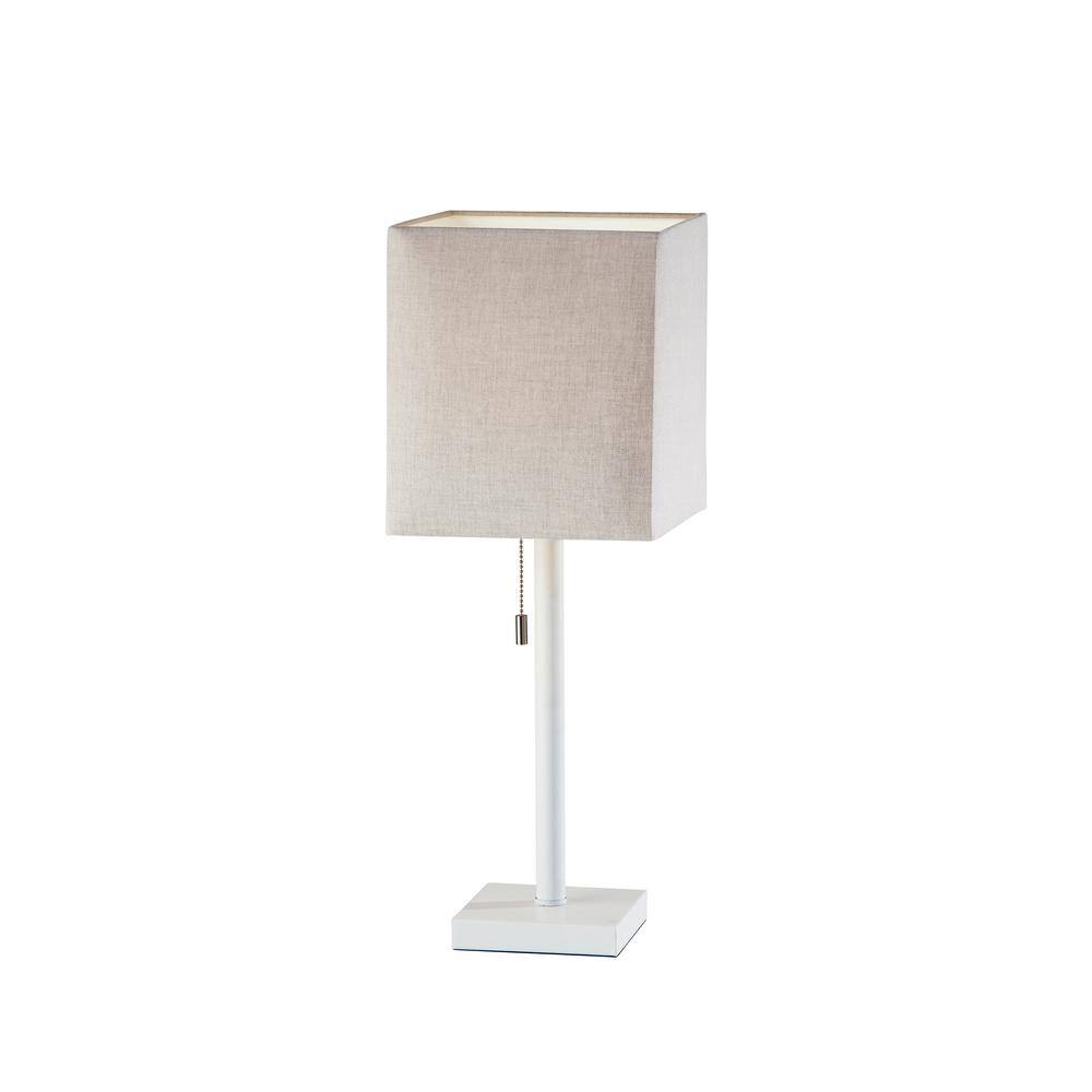 Adesso Estelle Table Lamp, Matte White, Taupe Fabric Shade