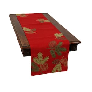 0.1 in. H x 15 in. W x 70 in. D Christmas Pine Tree Branches Embroidered Double Layer Table Runner
