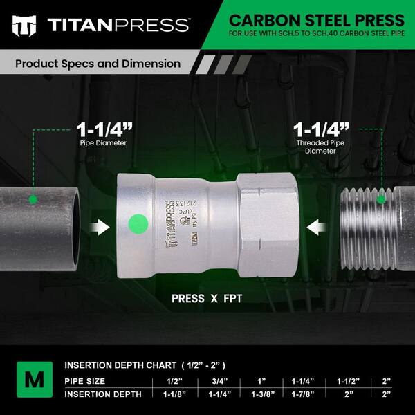 T TITANPRESS - 1-1/4 in. Carbon Steel Press x FPT Female Adapter EPDM Mechanical