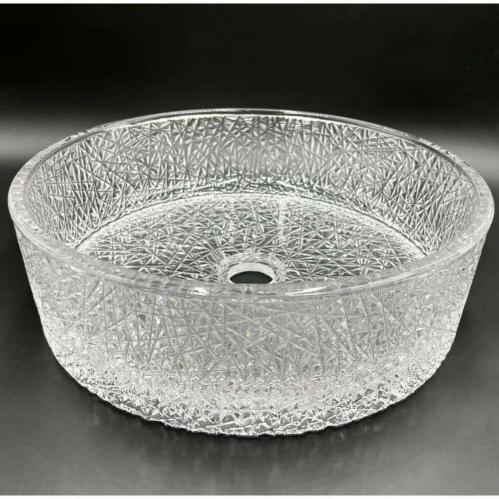 Stadium 14" Clear Textured Glass Circular Bathroom Vessel Sink
