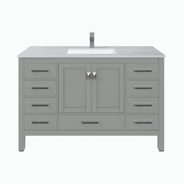 London 54 in. Single Sink Gray Bath Vanity with White Carrara Quartz Top (Assembled)