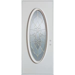 32 in. x 80 in. Traditional Brass Oval Lite Painted White Left-Hand Inswing Steel Prehung Front Door