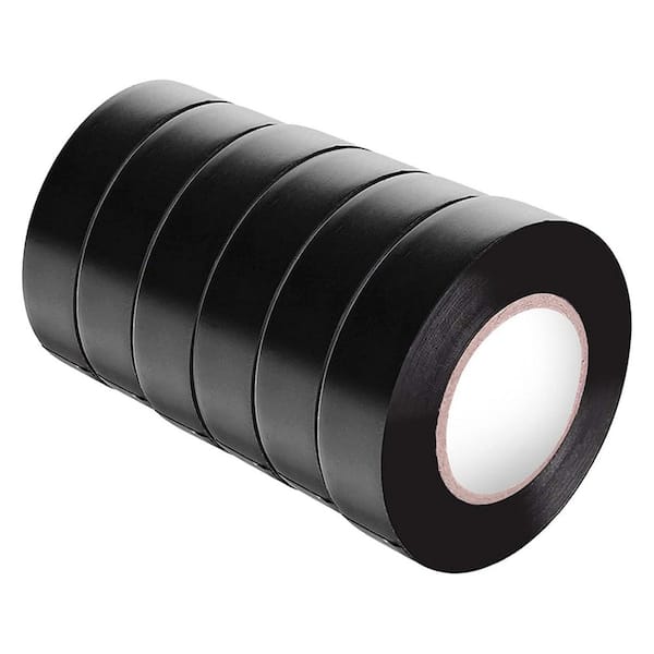 0.6 x 59 ft. Electrical Tape Black 6-Pack Vinyl Insulating Backing High End Industrial Grade for Wiring Projects