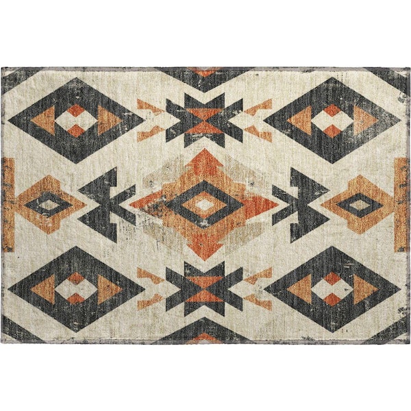 Mayfield Premium Machine Washable Abstract AMF1882 Ivory 2 ft. x 3 ft. Area Rug
