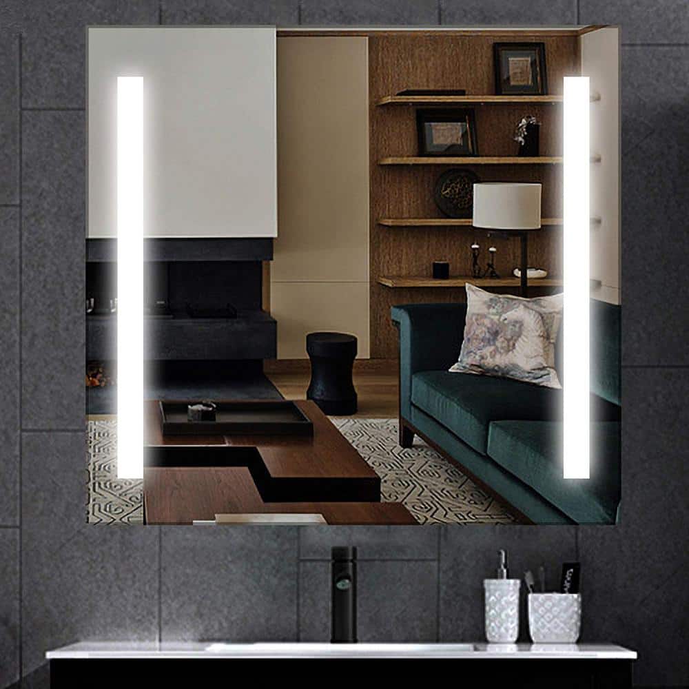 Frameless Rectangular LED Bathroom Vanity Mirror in Clear Glass
