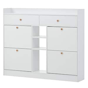 50.70 in. W x 9.40 in. D x 42.50 in. H Multifunctional 2-Tier White Linen Cabinet with 4 Flip Drawers