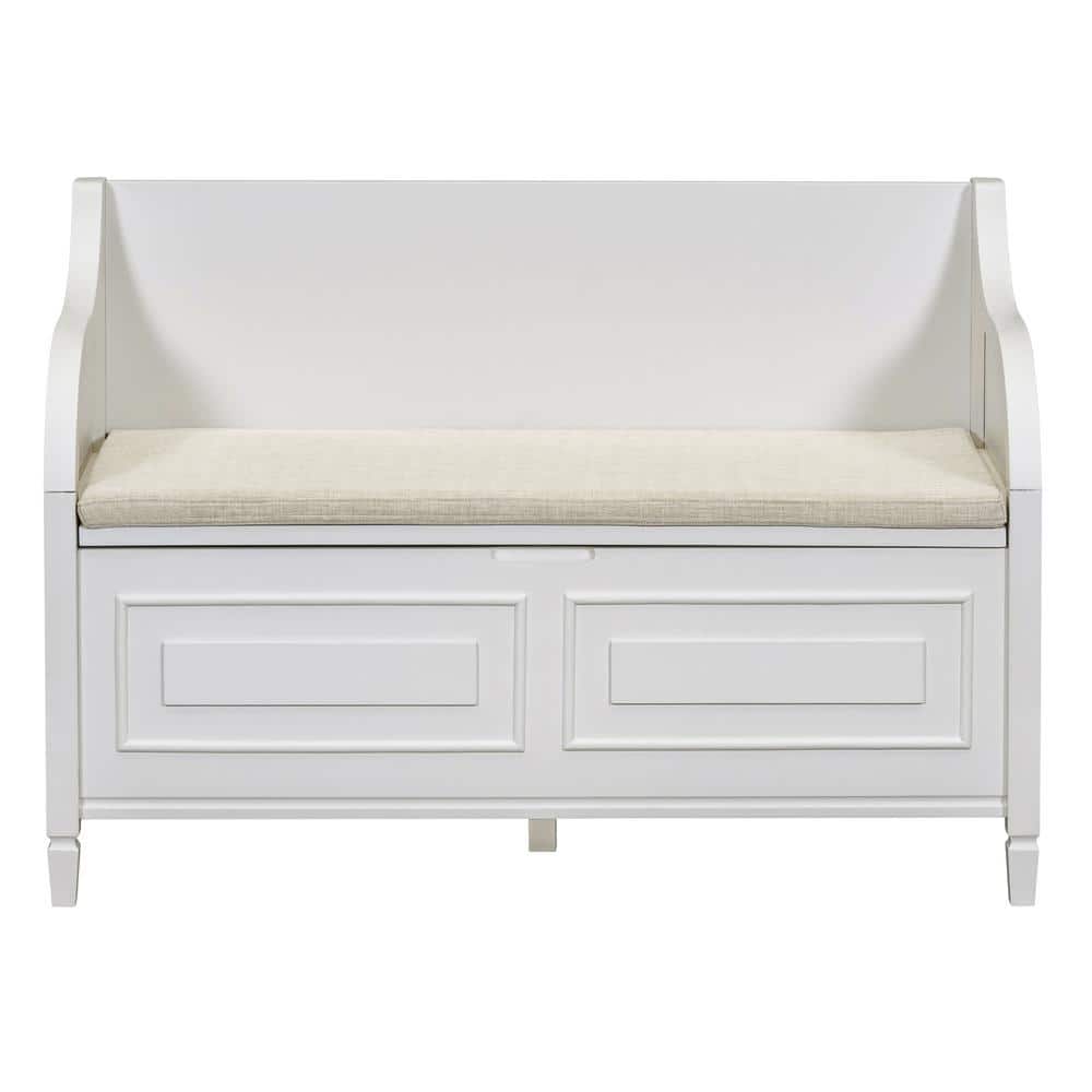 Multifunctional White and Beige 42 in. Wood Storage Bedroom Bench with Safe