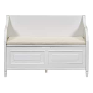 Multifunctional White and Beige 42 in. Wood Storage Bedroom Bench with Safety Hinge