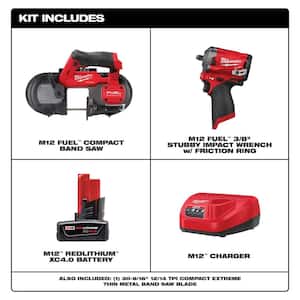 M12 FUEL 12-Volt Lithium-Ion Cordless Compact Band Saw and M12 FUEL Stubby 3/8 in. Impact Wrench with Battery & Charger