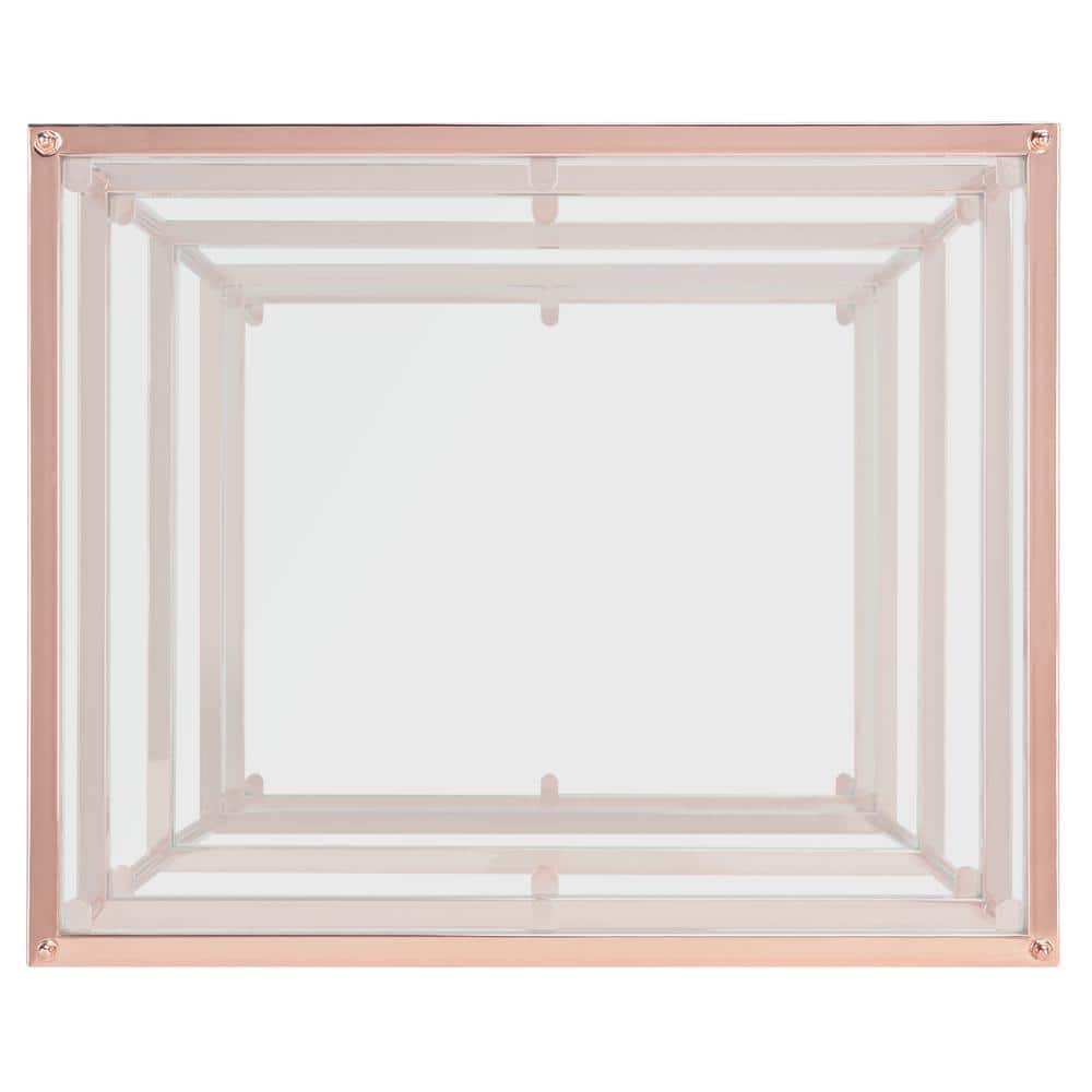 Elegant Rose Gold Mirrored Glass End Table with 3-Tier Design