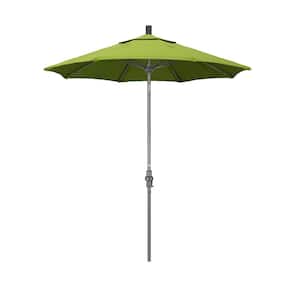 7.5 ft. Grey Aluminum Market Collar Tilt Crank Lift Patio Umbrella in Macaw Sunbrella