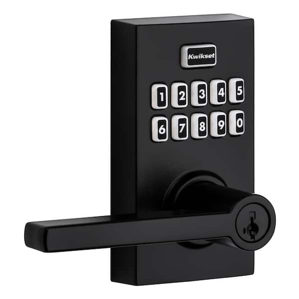 Kwikset 917 SmartCode Matte Black Contemporary Keypad Electronic Single-Cylinder Halifax Door Lever Featuring SmartKey Security