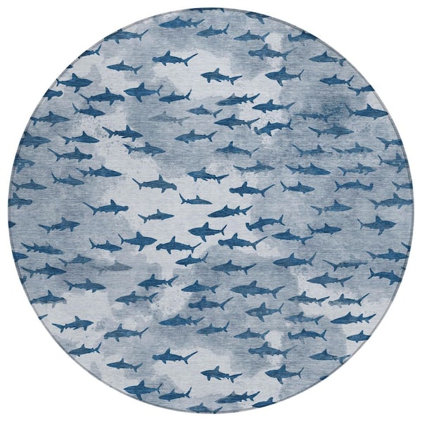 Chantille Machine Washable Indoor/Outdoor Abstract ACN2594 Blue 8 ft. x 8 ft. Round Rug