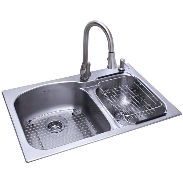 Glacier Bay All-In-One Dual Mount Stainless Steel 33 in. 2-Hole Double Bowl Sink in Metallic Gray