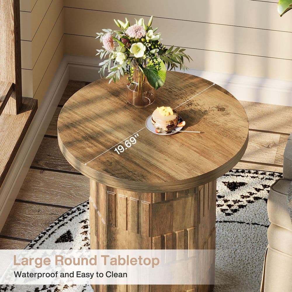 Kerlin 19.7 in. Brown Cylindrical Side Table, Round Wood End Table Rustic Pedestal Small Side Table for Living Room
