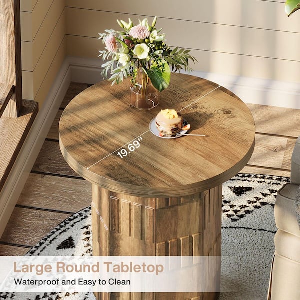 BYBLIGHT Kerlin 19.7 in. Brown Cylindrical Side Table, Round Wood End Table Rustic Pedestal Small Side Table for Living Room