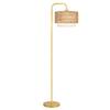 Rottogoon 68 in. Gold Paint Boho Standing Lamp, 1 Bulb Remote 3 Color Temp Arc Floor Lamp for Bedroom with Rattan & Fabric Shades PAFP099AJ1