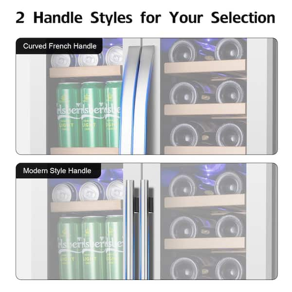 Nipus 24 in. Dual Zone 20-Wine Bottles and 60-Cans Beverage & Wine Cooler  in Silver Two Shapes of Door Handle Blue LED Lights NPDUAL02 - The Home  Depot