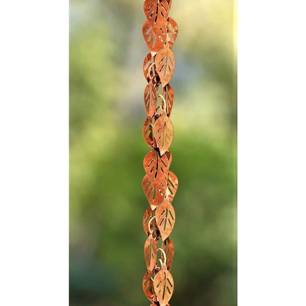 Pure Copper Cascading Leaves 8.5 ft Rain Chain