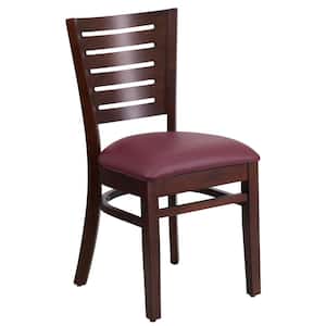 Darby Series Walnut Slat Back Wooden Restaurant Chair with Burgundy Vinyl Seat