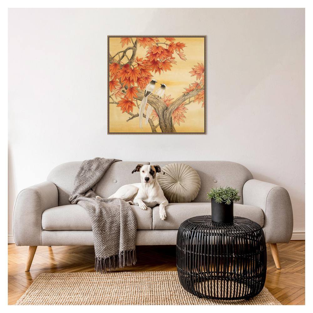 Autumn Love Birds Framed Canvas Wall Art with Beaded Perimeter