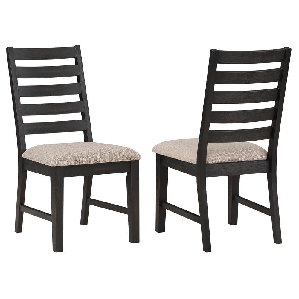 Black Wood Ladderback Side Chair with Oatmeal Upholstered Seat
