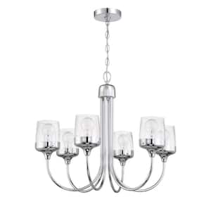 Wrenn 6-Light Chrome Finish w Clear Glass Transitional Chandelier for Kitchen Dining Foyer No Bulb Included