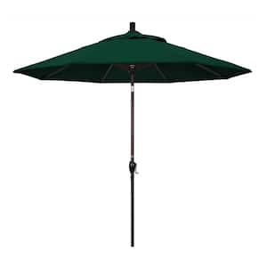 9 ft. Bronze Aluminum Pole Market Aluminum Ribs Push Tilt Crank Lift Patio Umbrella in Forest Green Sunbrella