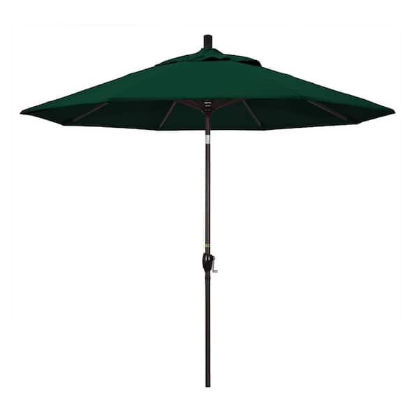 California Umbrella 9 ft. Bronze Aluminum Pole Market Aluminum Ribs Push Tilt Crank Lift Patio Umbrella in Forest Green Sunbrella