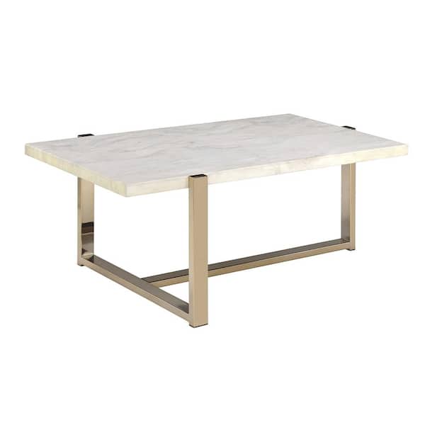 Acme Furniture Feit 44 in. Champagne Finish Rectangle Faux Marble Coffee Table