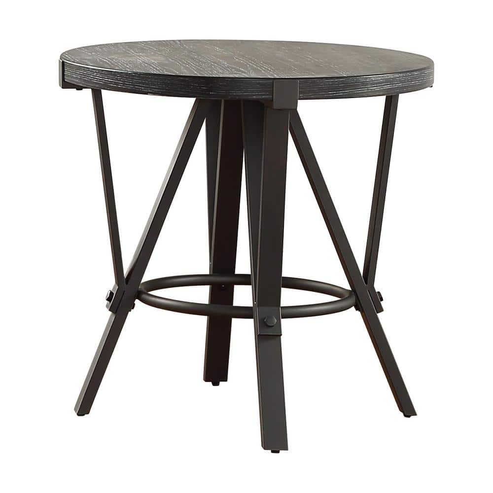 Portland 24-Inch Gray Wood and Metal Round End Table