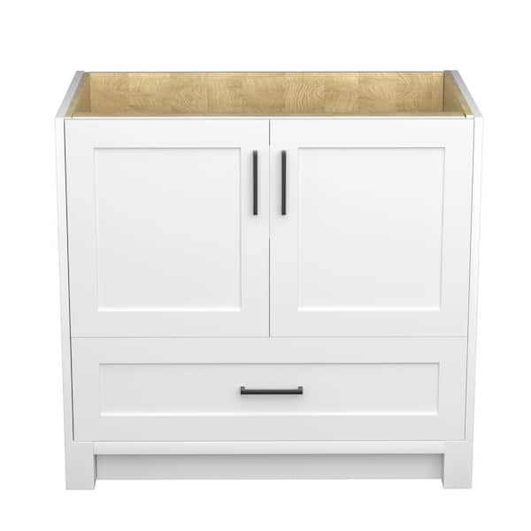 Zeafive Wina 36 in. Single Sink White Bath Vanity Cabinet without Top Freestanding Solid Wood Dovetail Bathroom Cabinet in White