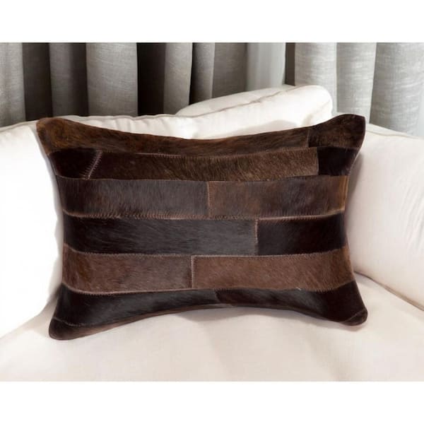 HomeRoots Chocolate Plaid Polyester 12 in. x 20 in. Throw Pillow