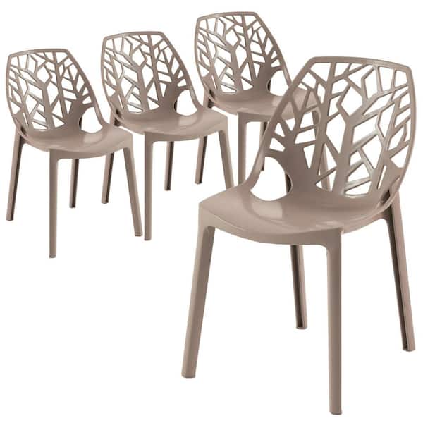 Leisuremod Cornelia Solid Taupe Plastic Dining Chair Set of 4