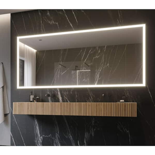 Unbranded 100 in. W x 45 in. H Rectangular Powdered Gray Framed Wall Mounted Bathroom Vanity Mirror 6000K LED