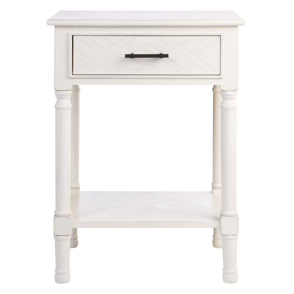Distressed White Wood Rectangular Storage Accent Table
