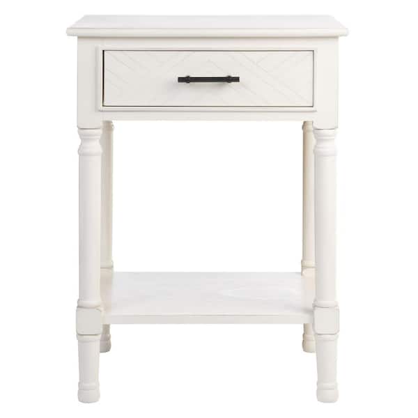 SAFAVIEH Peyton 19 in. Rustic White Rectangle Wood Storage End Table