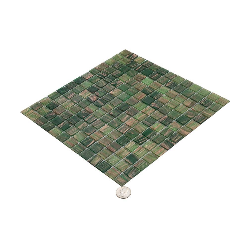 Mingles 12" x 12" Glossy Green Glass Mosaic Tile