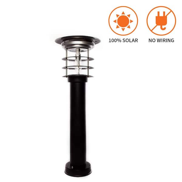 Stainless Steel Black Bollard Light Outdoor Waterproof Garden Solar Warm White LED Pathway Landscape Light