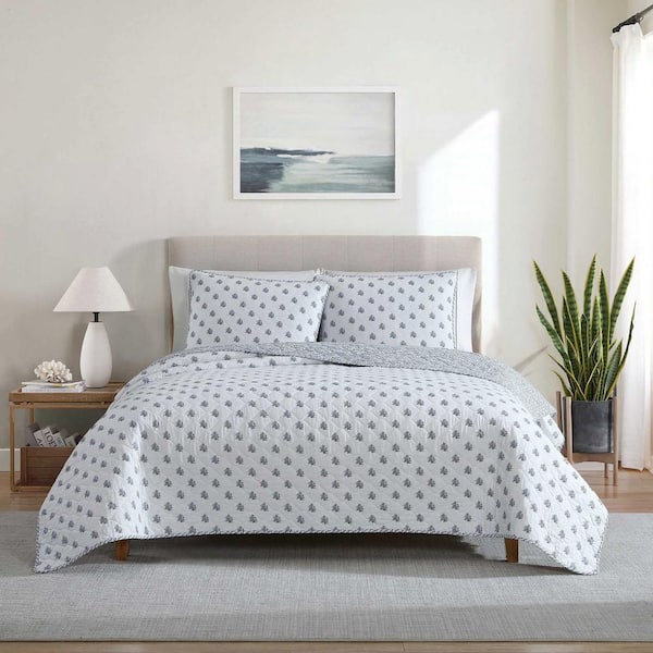Nautica Coral Beach 2-Piece Blue Cotton Twin Quilt Set