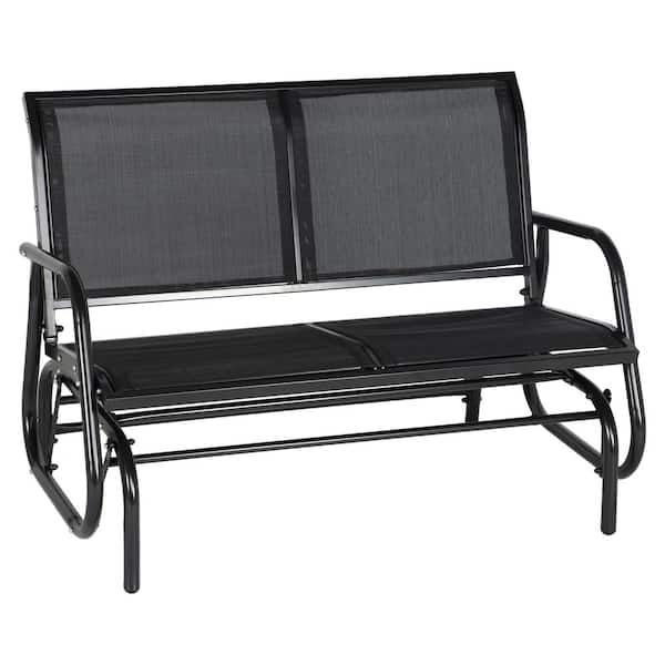 Mondawe Solo 48in. 2-People Navy Metal Outdoor Swing Lounge Glider Chair Cozy Patio Bench