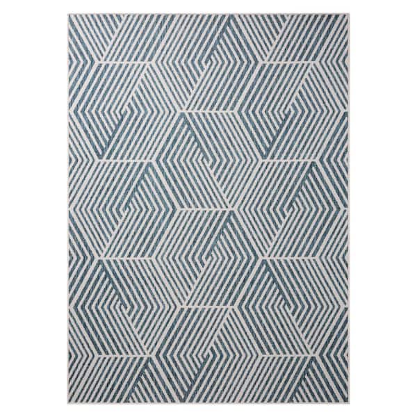 Patio Country Navy Blue/Cream 5 ft. x 7 ft. Ombre Geo Polypropylene Indoor/Outdoor Area Rug