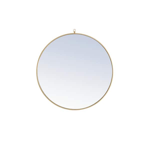 Unbranded Large Round Brass Modern Mirror (42 in. H x 42 in. W)