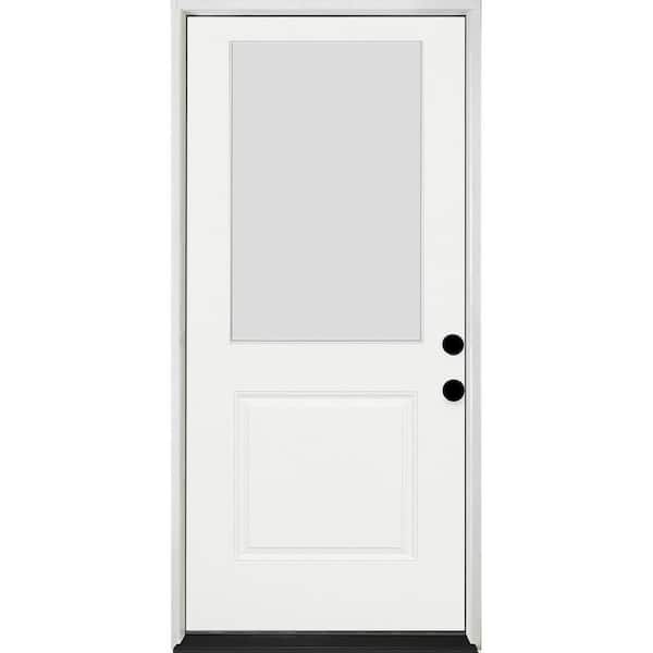 Legacy 30 in. x 80 in. 1/2-Lite Clear Glass LHIS Unfinished Fiberglass Prehung Door with 4-9/16 in. Jamb